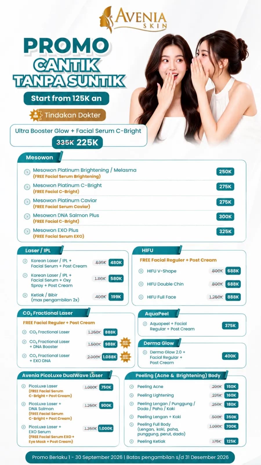 Poster Promo Cantik Tanpa Suntik Avenia Skin — periode 1–30 September 2026